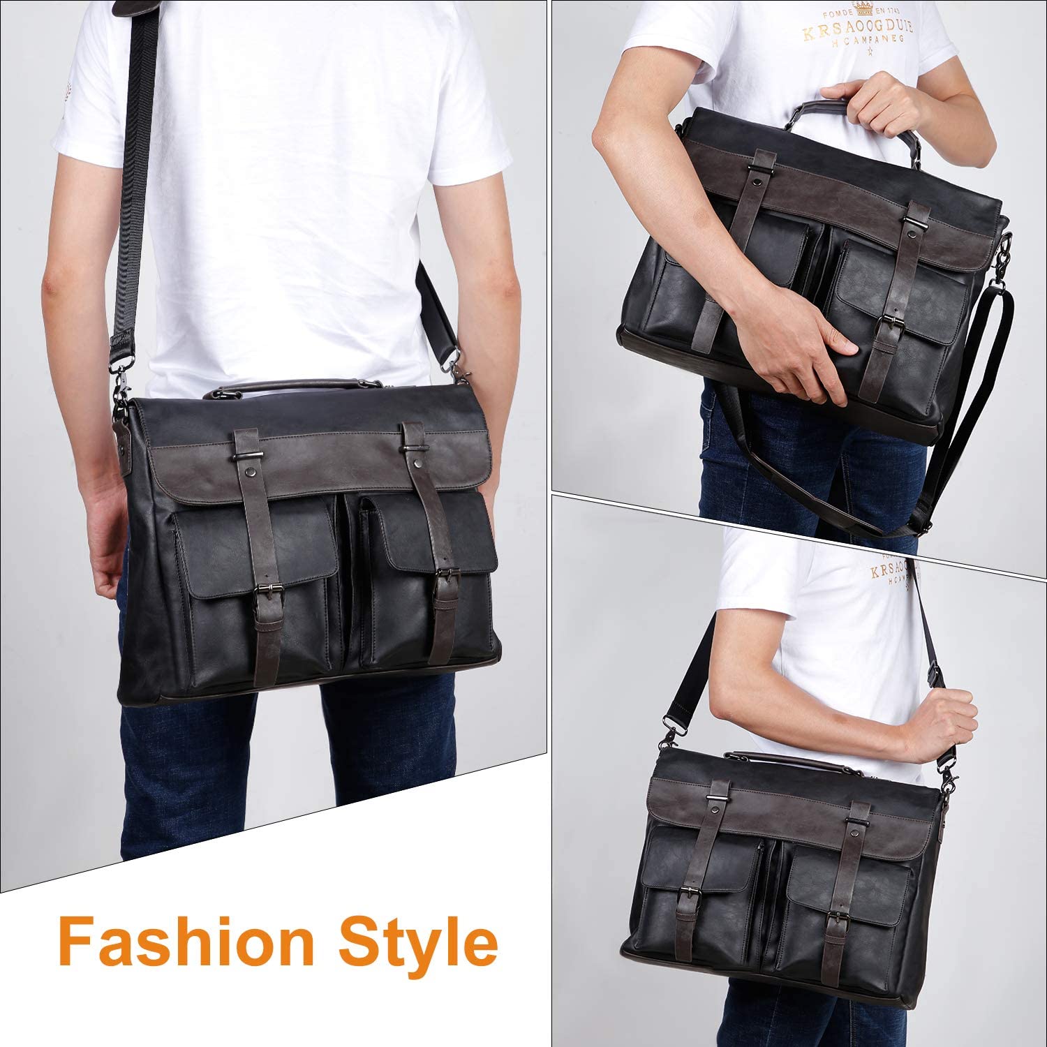 Leather Messenger Bag for Men,15.6 Inch Vintage Laptop Bag Briefcase Satchel - Image 3